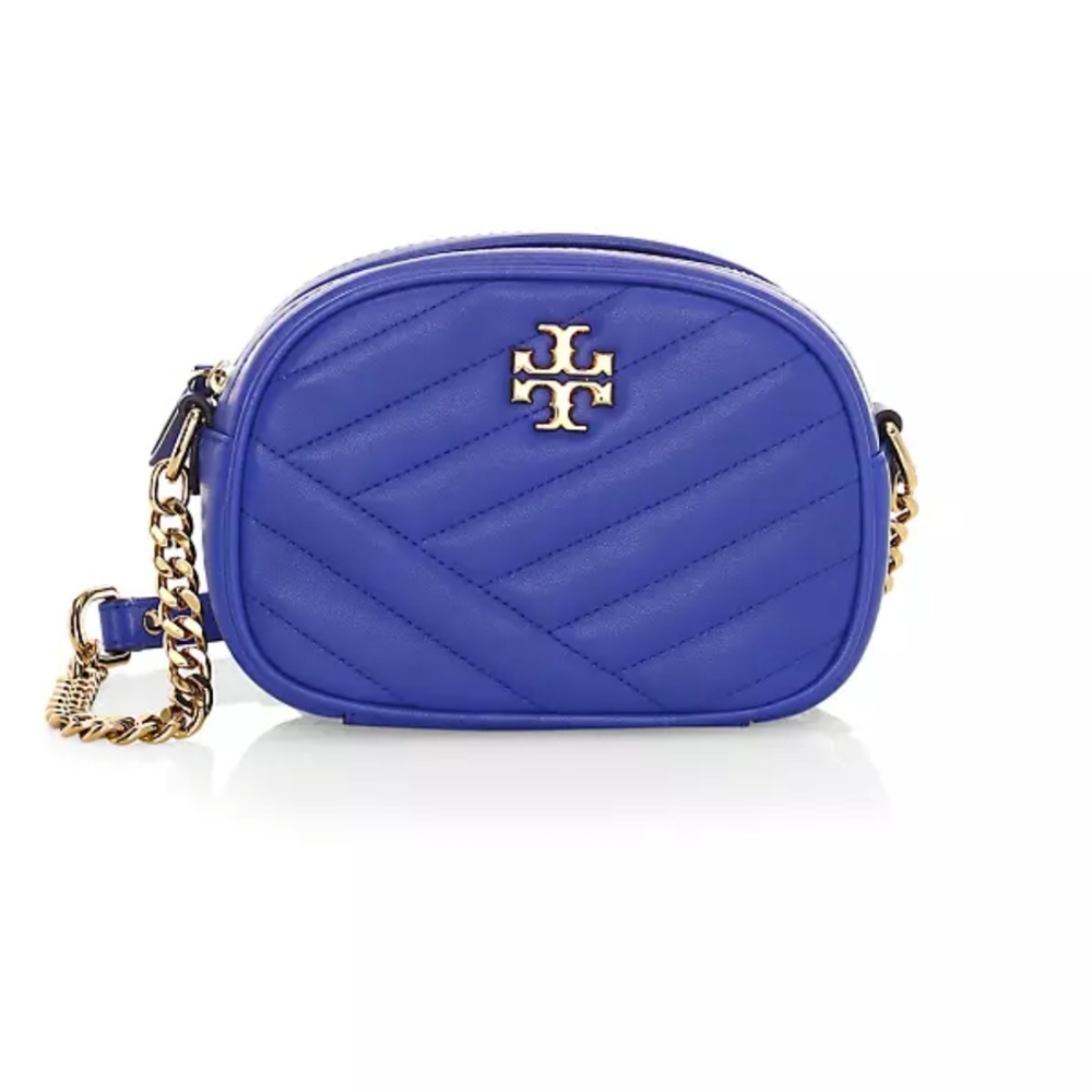 Tory Burch Royal Blue Quilted Leather Crossbody with Gold Chain
